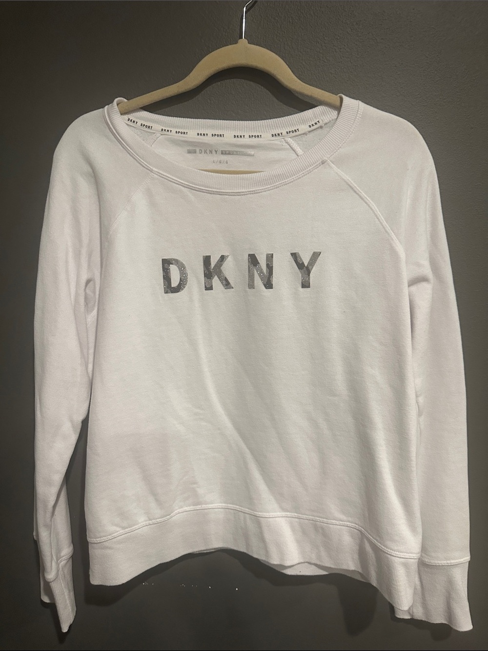 DKNY White Crewneck Sweatshirt with Metallic Logo